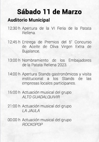 Programa de la VI Feria de la Patata Rellena de #Bujalance