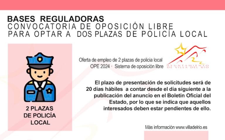 Empleo | Dos plazas de policía local del Ayuntamiento de Villa del Río