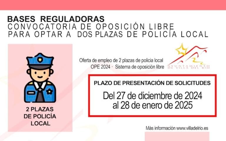 Oposición libre de dos plazas para la Policía local de Villa del Río