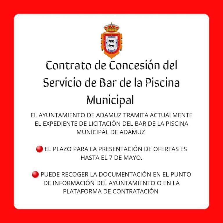 Licitación Bar Piscina Municipal de Adamuz