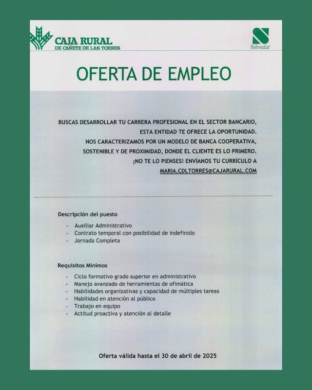 Oferta de empleo de Caja Rural