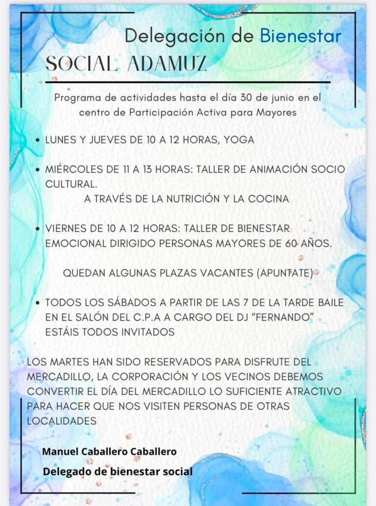 Actividades para mayores en Adamuz hasta junio