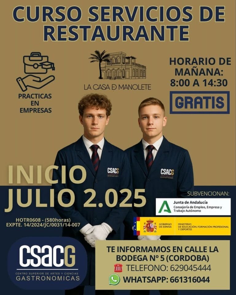 Cursos Gratis de hostelería en Córdoba