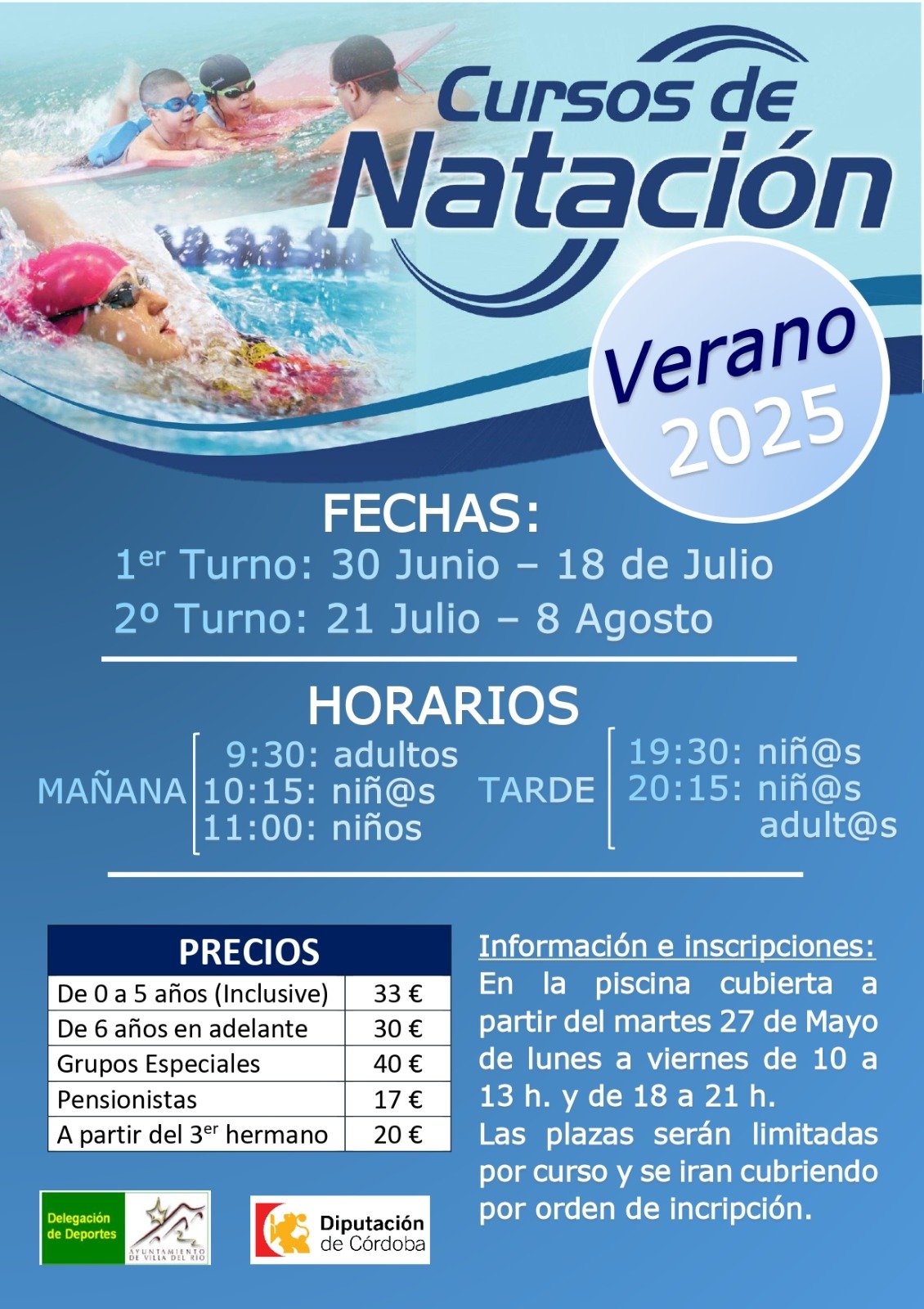 Cursos de natación verano 2025 en Villa del Río