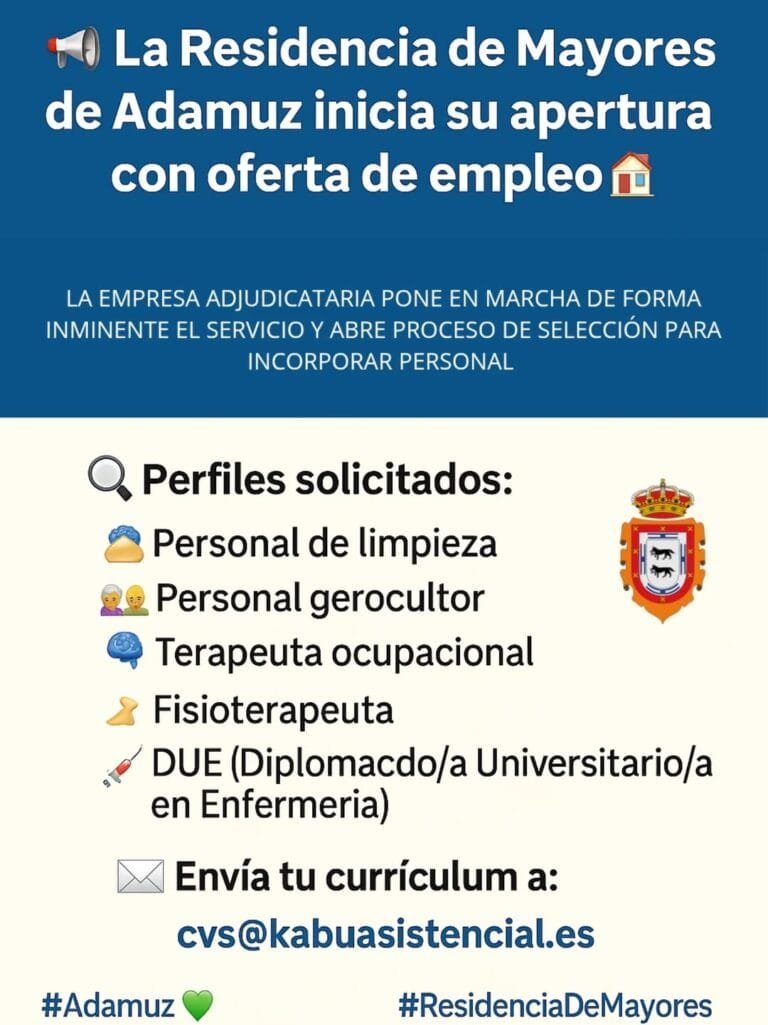 Oferta de empleo para la Residencia de mayores en Adamuz