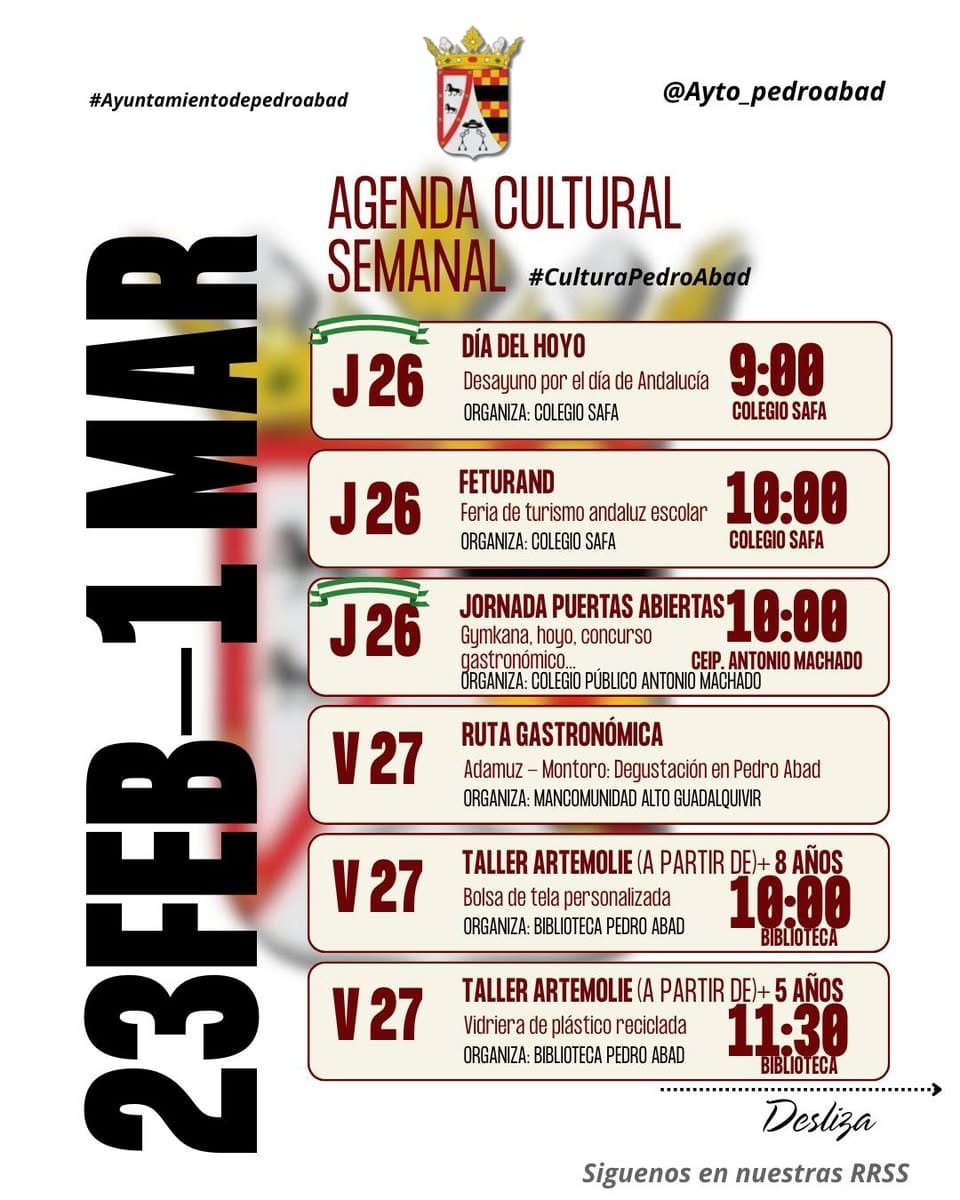 Agenda cultural de Pedro Abad del 23 de febrero al 1 de marzo