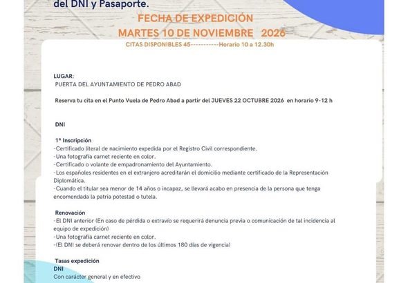 Tramita o renueva tu DNI y pasaporte sin salir de Pedro Abad